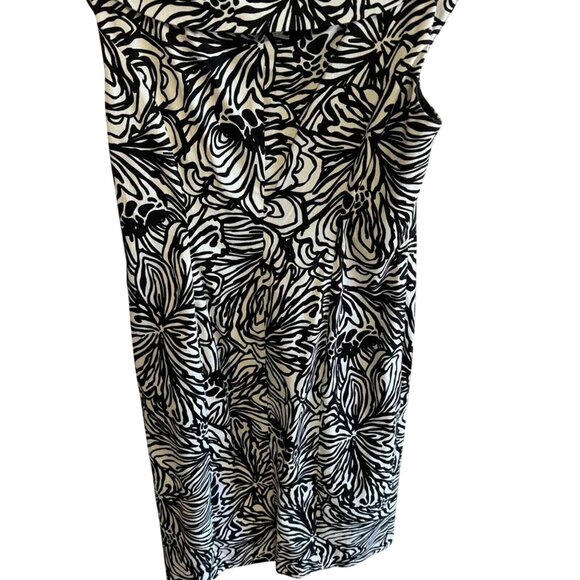 Jones New York Black/White Sheath Dress Boat Colar V neck size 10 Midi Modest - Picture 3 of 8